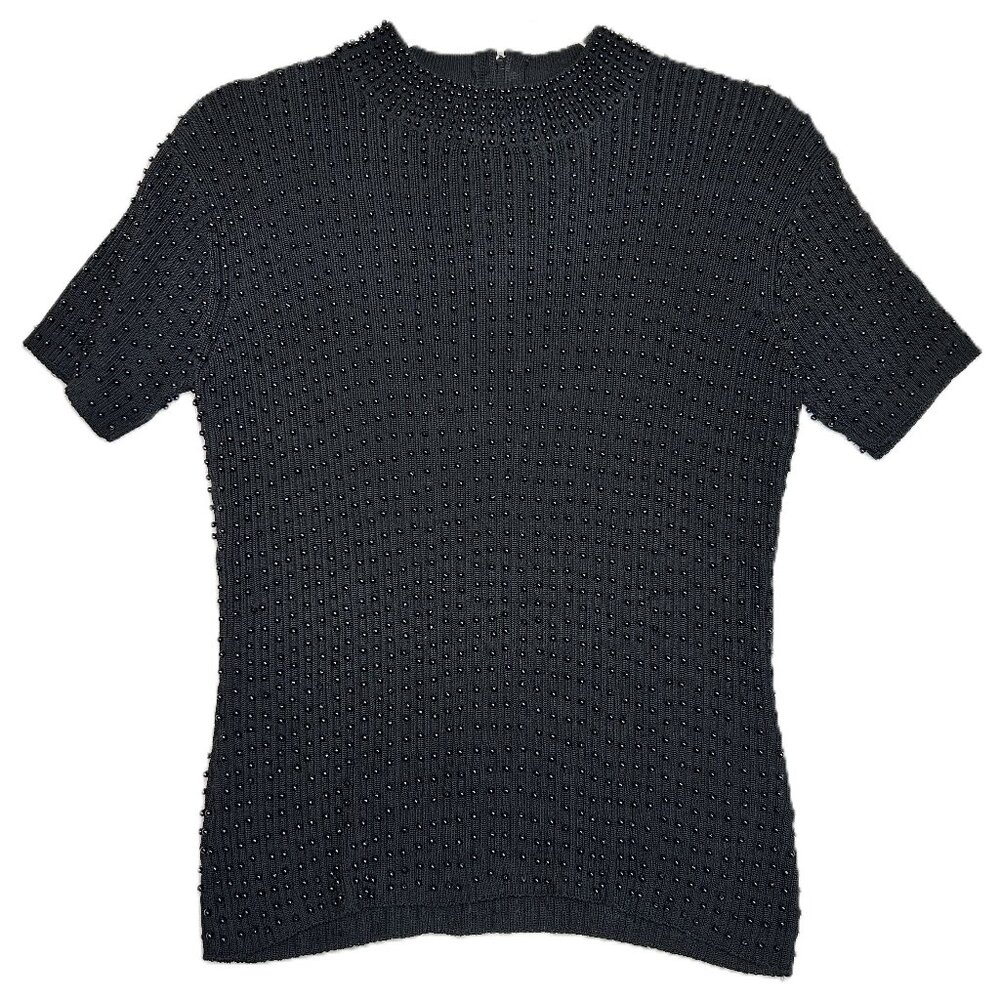 Belldini Top Women's Large Black Embellished‎ Jewel Neck Knit Sweater